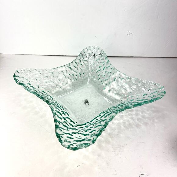 Large Blue Bubble Star Nautical Decorative Hammered Glass Bowl Retro MCM - Picture 6 of 10